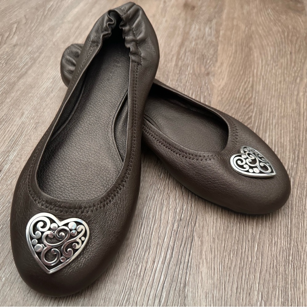 NWT Brighton Leather “Heart” Bronze Ballet Flats